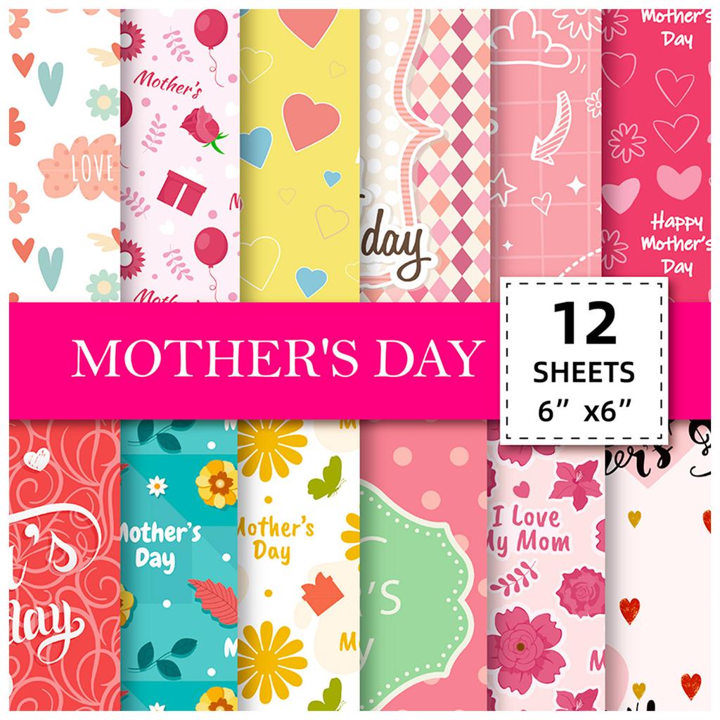 12 Sheets/Pack Mother'S Day Material Paper-Cut Scrapbook Card Pink Background