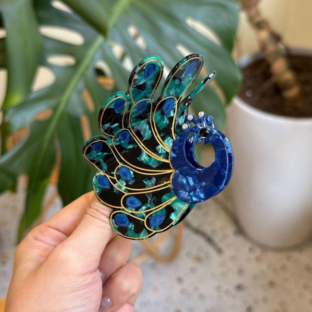 Korean Style Peacock Acetate Hair Claw Sweet Diamond Cartoon Animal Hair Clip Hair Accessories Cute Acetic Acid Shark Clip