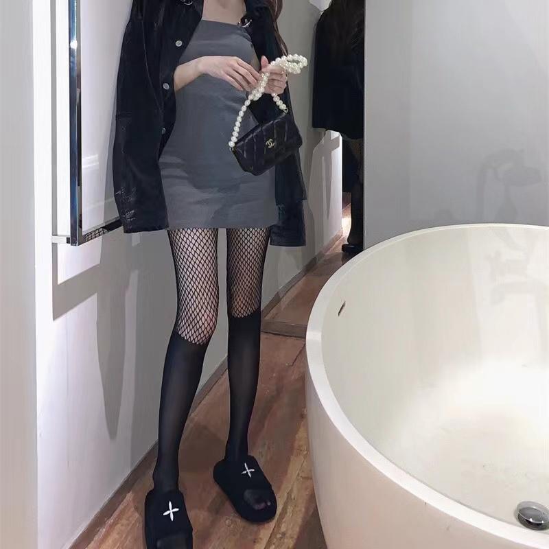 Сексуальные женские поддельные длинные колготки в сеточку, сетчатые колготки, пэчворк, прозрачные черные чулки до бедра, женские чулочно-носочные изделия