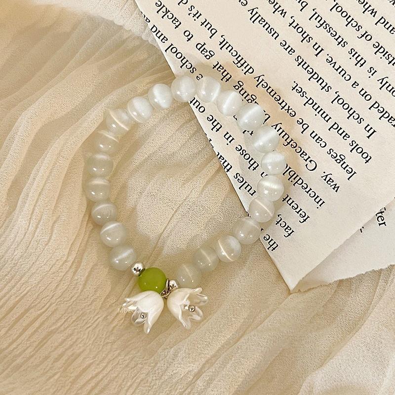 Опаловый браслет в виде лунного света, роскошный эластичный браслет с цветком ландышей для девочек и женщин, ювелирные аксессуары