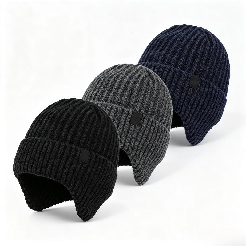 Cycling Ear Protection Winter Warmth Hat for Men Plush Knitted Hat Peaked Cap Fashion Fur Lined Hooded Hats Outdoor Earmuff