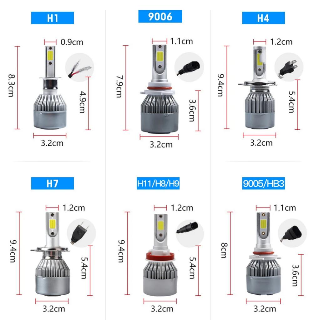 2pcs C6 72W H11 H4 Hi/Lo H1 H7 COB LED H11 HB3 9005 HB4 9006 Car Headlight Bulbs Car Fog Light 12V 7200LM Auto Headlamps