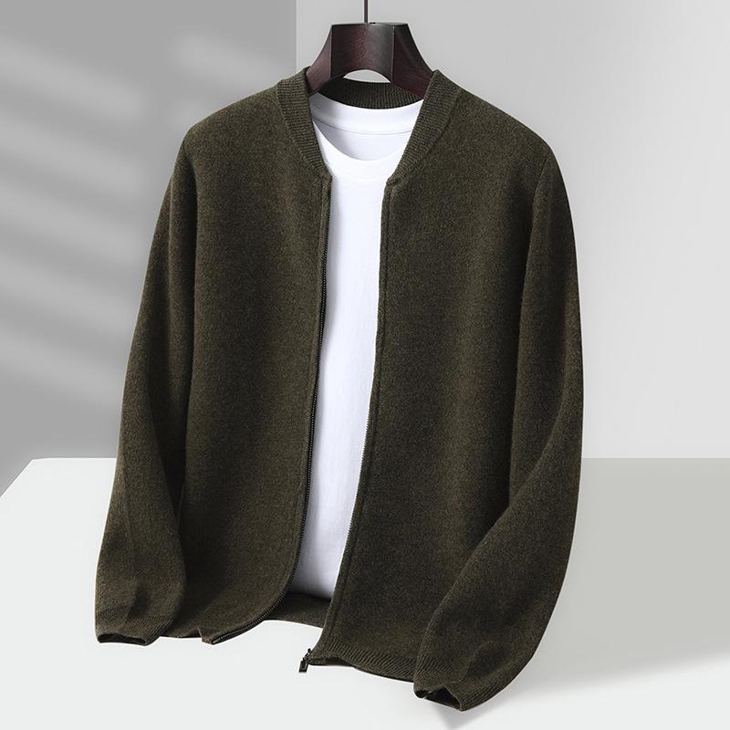 Мужской кардиган с воротником-стойкой из 100% шерсти - Толстый зимний жакет из кашемировой вязки