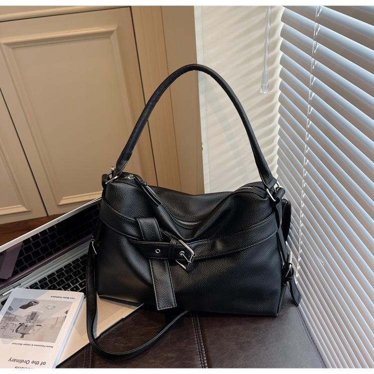 Large Capacity Motorcycle Tote Bag Women Faux Leather Shoulder Crossbody Handbag Casual Commuter Underarm Soft PU Travel Purse