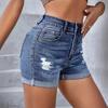 Европейские и американские джинсовые шорты с высокой посадкой, рваные, стрейч, для женщин