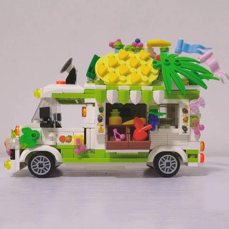 00886 Автомобильный мир, фруктовый сок, напиток, автомобиль, ананас, яблоко, грузовик с едой, 3D мини-блоки, кирпичи, строительные игрушки для детей, без коробки