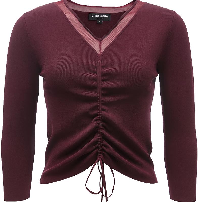 VEROMODA Women's Slim Knit Top with Mesh & Drawstring
