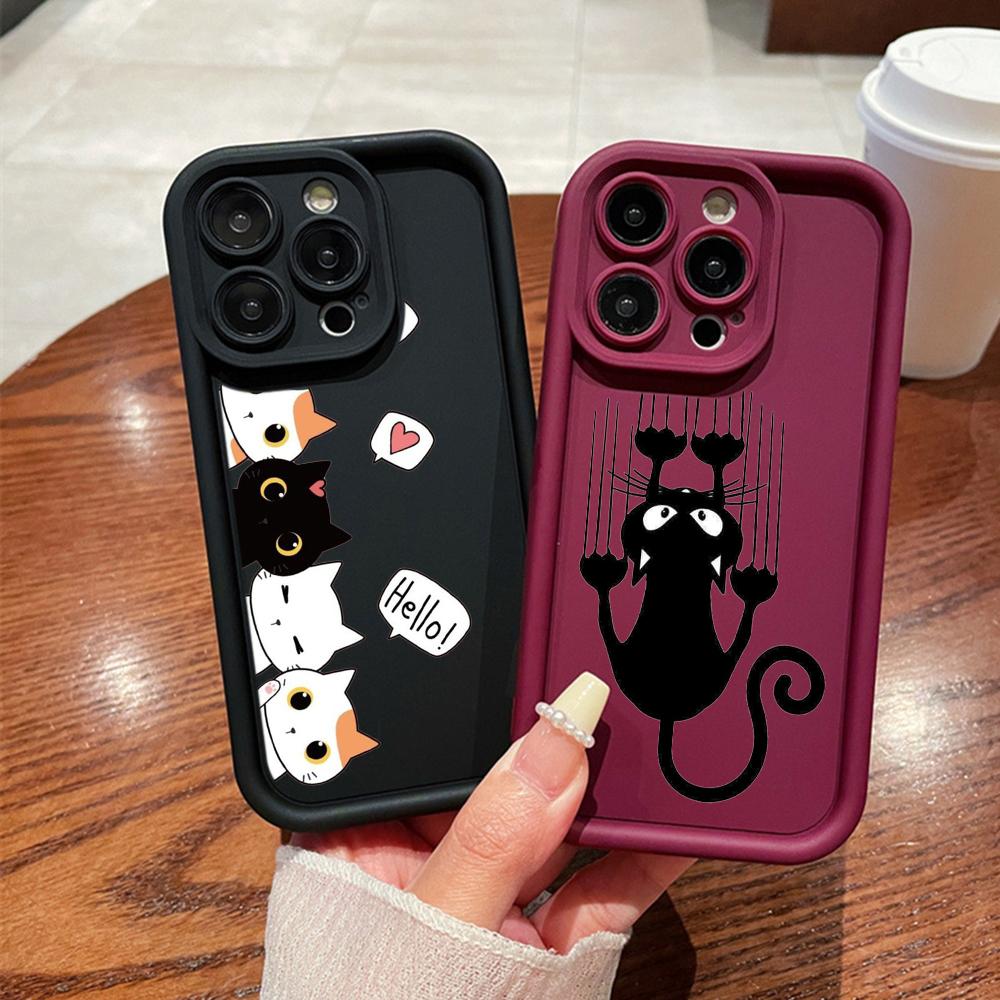 LZ9 мультяшный кот милый художественный дизайн силиконовый чехол для телефона iPhone 11 13 14 15 16 Pro Max 7 8 16 Plus 12 mini XS Max XR противоударный задний чехол