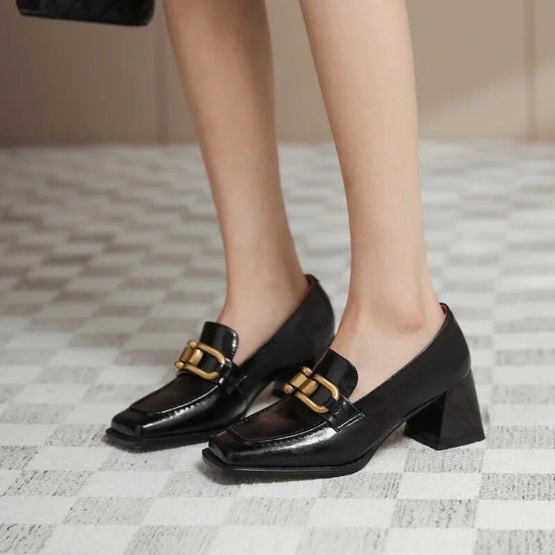 Square High Heels Loafers Women Autumn Chunky Platform Pumps Woman Slip On Black Jk Uniform Shoes Mary Janes Mujer