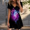 Летняя мода женские V-образный вырез короткий рукав бант принтованное платье сексуальные короткие юбки платья