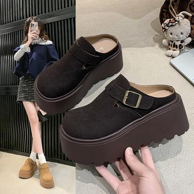 Увеличивающие рост толстоподошвенные туфли-мешки с закрытым носком и полушлепанцы для женщин, для ношения весной, новые маленькие туфли на одной педали