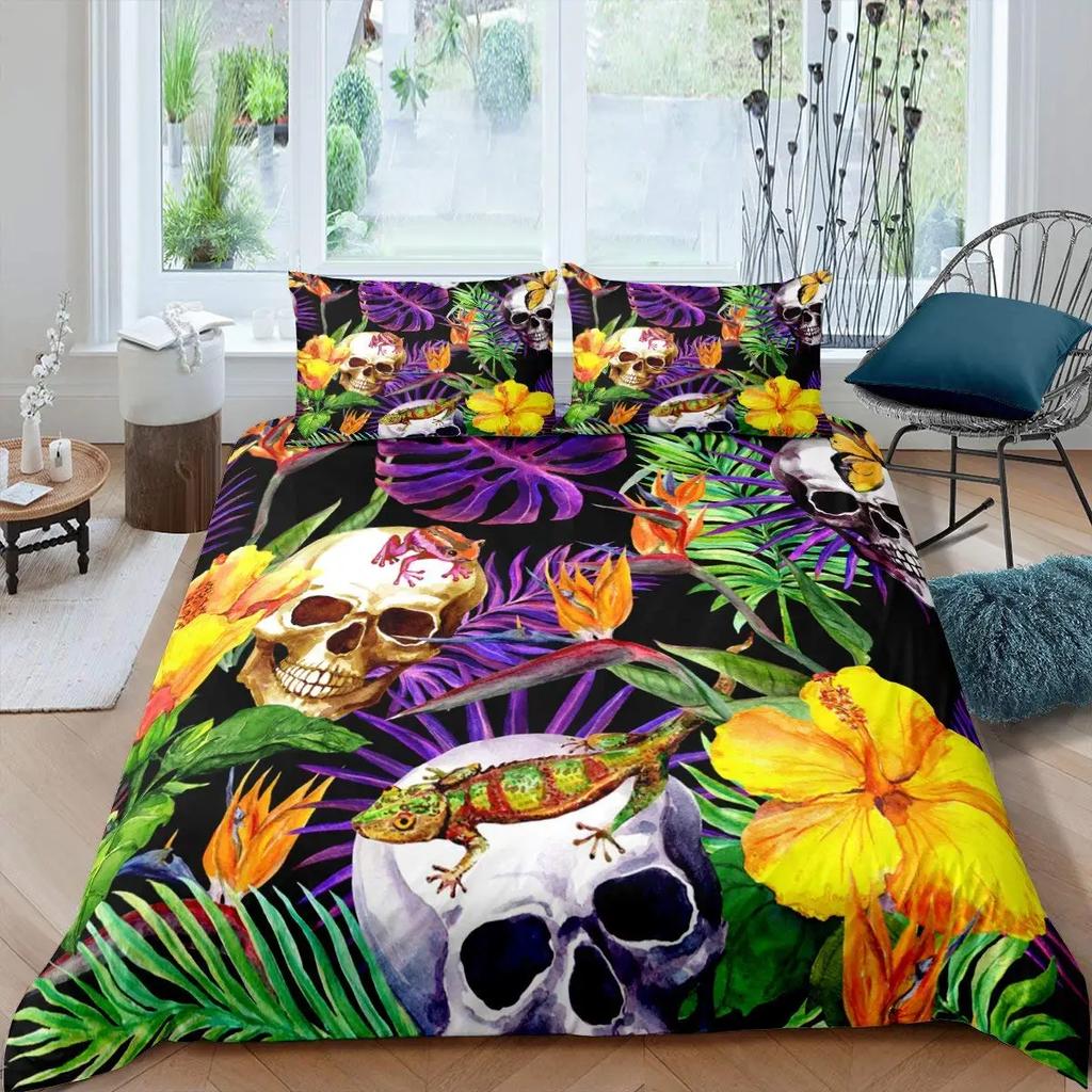 Chameleon Duvet Cover Set 3D Wild Animal Theme Twin Bedding Set Wildlife Comforter Cover Boys Green Leaf Polyester Quilt Cover