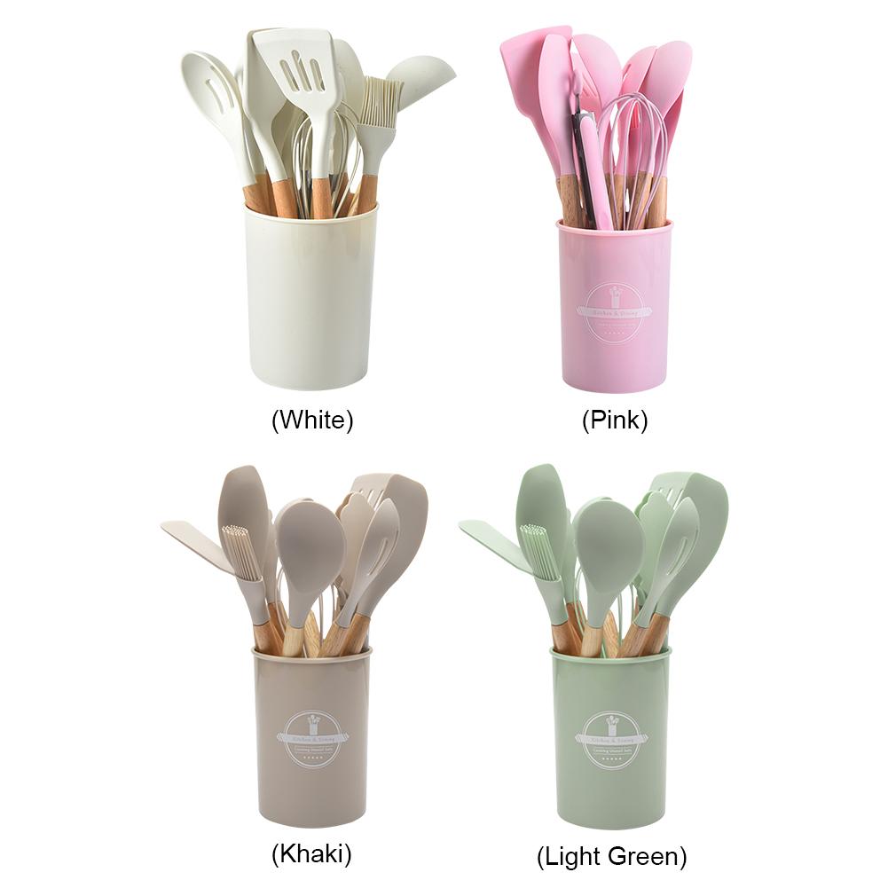 Набор кухонных принадлежностей из 12 предметов, набор инструментов для приготовления пищи с держателем, термостойкая кухонная утварь, лопатка, ложка, щетка, венчик, кухонные принадлежности