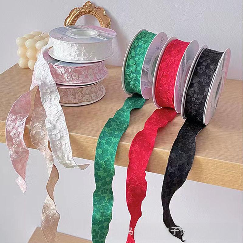 Romantic Camellia Embossed Satin Ribbon for Flower Bouquet Packaging and DIY Bows