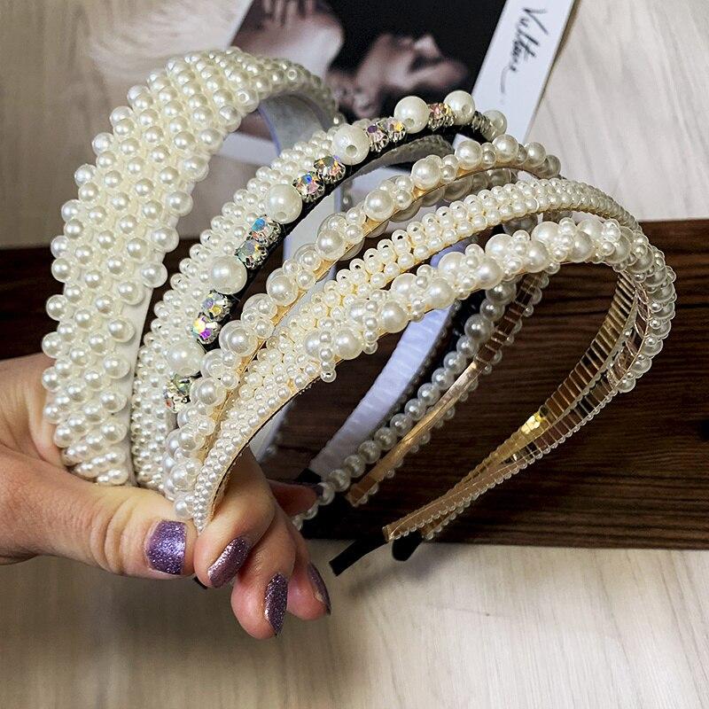 2021 Новый простой геометрический ободок для волос с жемчугом, обруч для волос для женщин и девочек, головной убор с кристаллами, повязка на голову, украшение для волос, модные аксессуары для волос