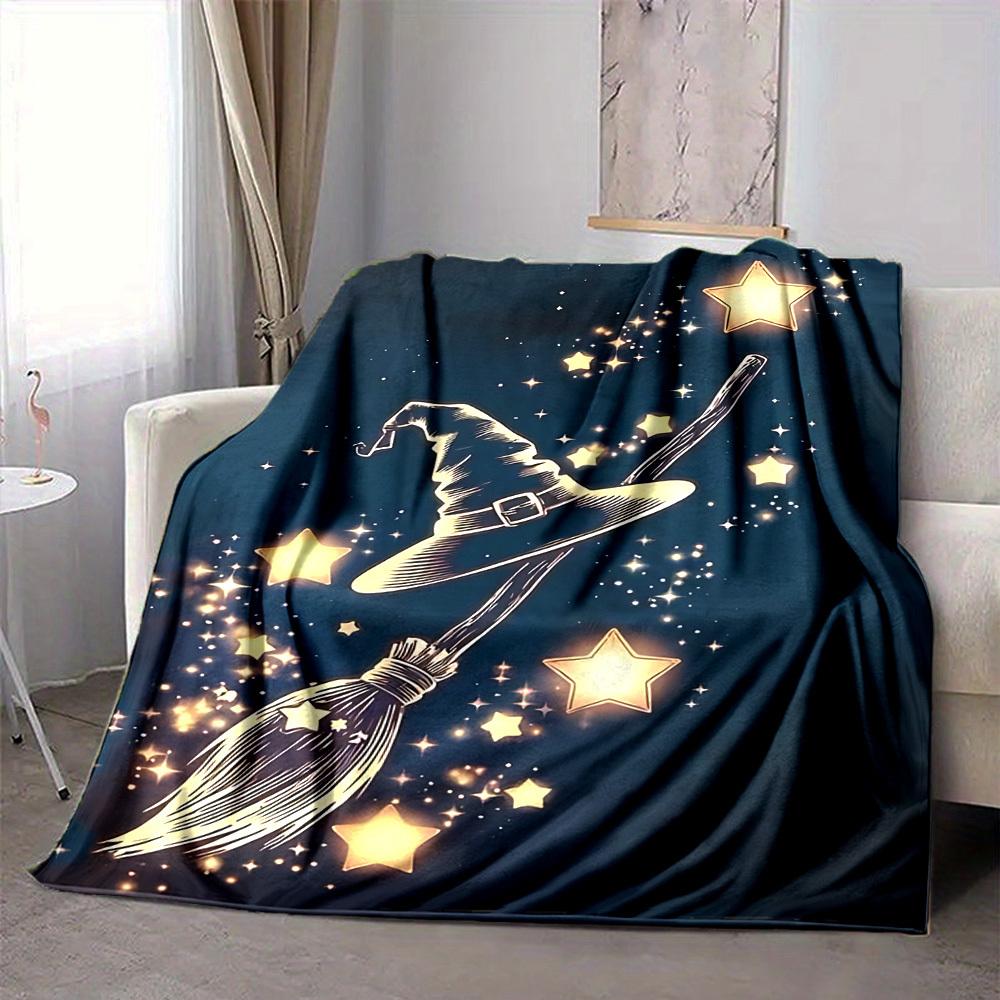 1pc Witch Broomstick Blanket, Lightweight Flannel Throw Blanket for Sofa, Bed, Travel, Camping, Living Room, Office, Couch045
