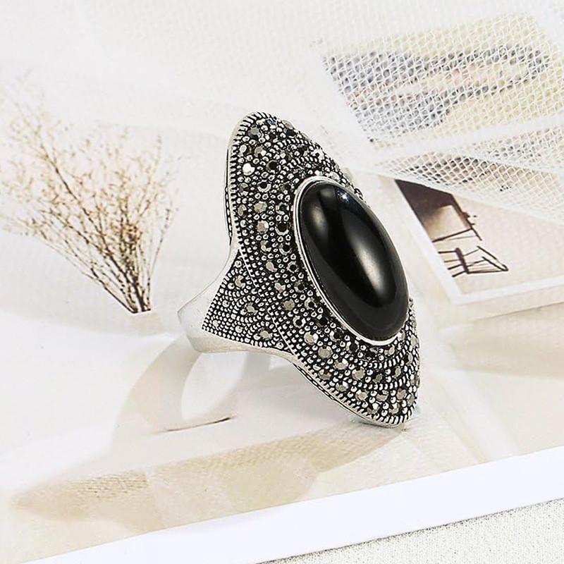 CopperCharming Черный Камень Кольцо на Палец Женское Роскошные Аксессуары для Женской Вечеринки-Юбилея Винтажный Стиль Украшения