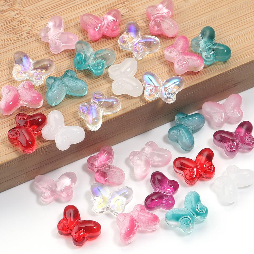 50pcs 10x15mm Glazed Lampwork Beads Colored Butterfly Shape Loose Glass Bead For Jewelry Making DIY Earring Necklace Accessories