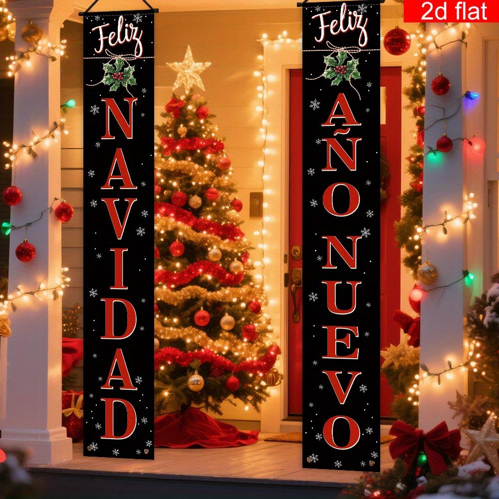 Merry Christmas Porch Sign Bunting Falling Snowflake 1 Pair Polyester Indoor Outdoor Decor