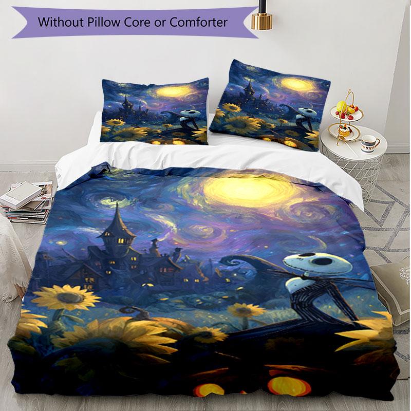 3pcs Duvet Cover Set (1*Duvet Cover + 2*Pillowcase, Without Core), The Nightmare Before Christmas Print Soft All‑Season Bedding Set, Home Bedroom Deco
