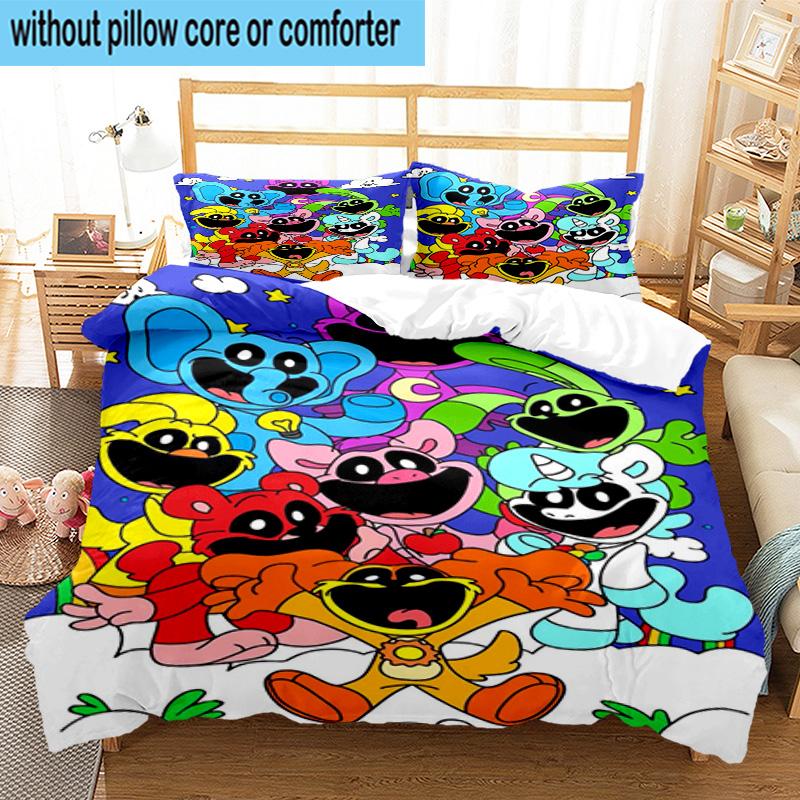 3PCS Happy smiling Cartoon Characters 3pcs Bedding,Including 3PCS Duvet Cover And 2pcs Pillowcases Perfect for Christmas,Ideal for Bedroom, Dormitory