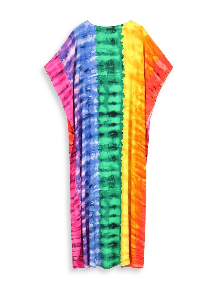 EDOLYNSA Стильный красочный женский богемный халат, длинное платье, свежее платье для отдыха, непринужденное домашнее платье, пляжная одежда, накидка Q1546