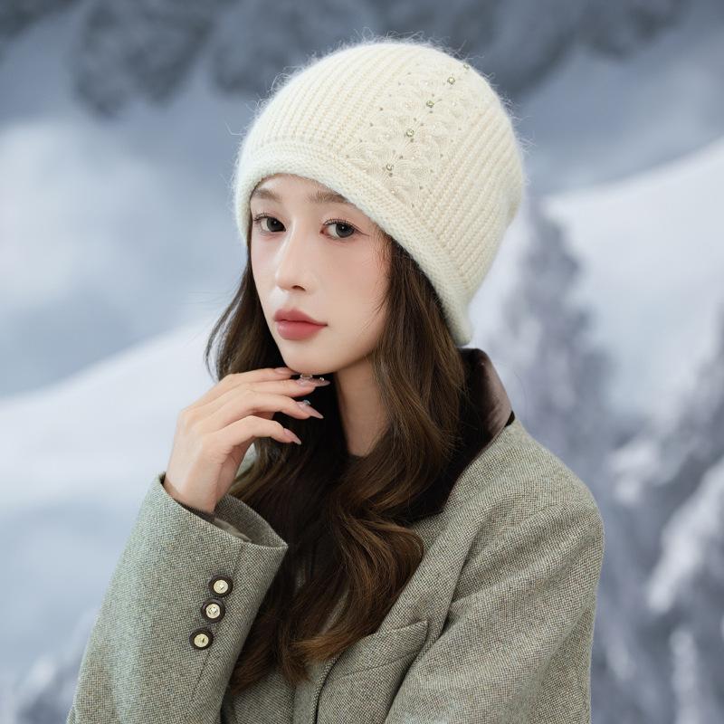Новый стиль флисовая шапка-пуловер с колосьями пшеницы и витой жемчужиной из кроличьего меха, осенне-зимняя универсальная теплая шапка, корейская версия, повседневная утолщенная теплая шапка