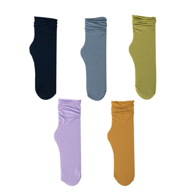 1/5 Pairs Women Ice Thin Loose Socks Calf Tube Socks Summer Purple Knee Nylon Socks Japanese Fashion College Style Solid Color