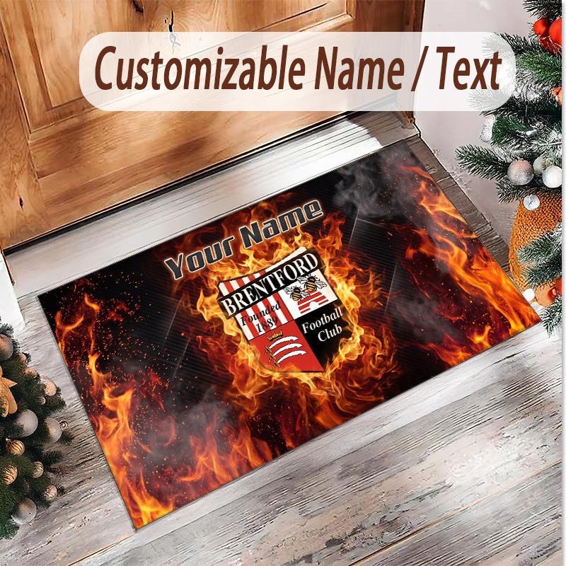 Personalized Crystal Velvet Carpet Brentford Football Pattern Non Slip Floor Rug
