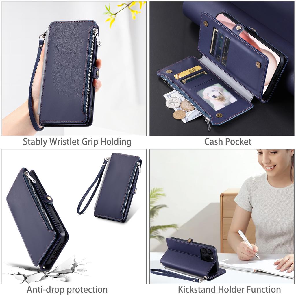 For Motorola Moto G86 5G Case TPU+PU Leather Wallet Phone Cover with Wrist Strap