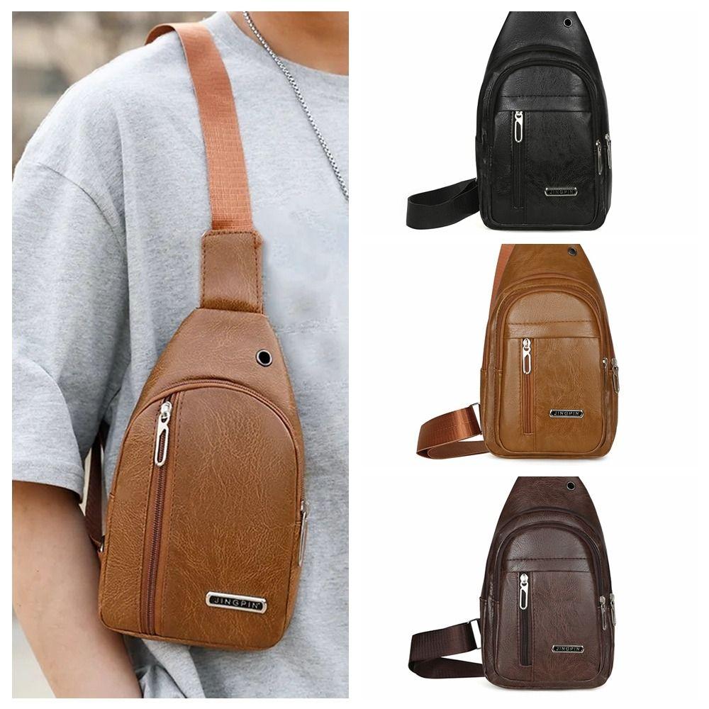 PU Leather Men's Chest Bag Large Capacity Sports Waist Bag Casual Shoulder Crossbody Bag Business