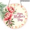 2D Flat, 1pc 7.87In Round Aluminum Metal Wall Decor - Happy Mother'S Day Peony Bouquet Sign with Pink & Peonies, Green Foliage & Red Ribbon Bow