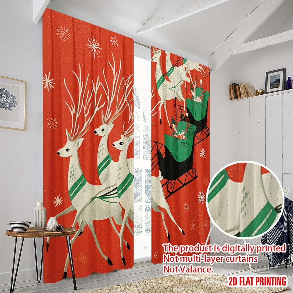 2pcs,2D plane printing Pattern Curtains Santa Claus & Reindeer Versatile 100% Polyester (without rod) Versatile All Perfect for