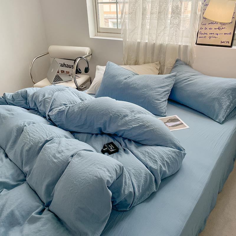 Простыня Пододеяльник Голый Сон Чистый Хлопок Набор из Четырех Предметов Стиранный Хлопок Мягкая Простыня Пододеяльник Однотонное Постельное Белье