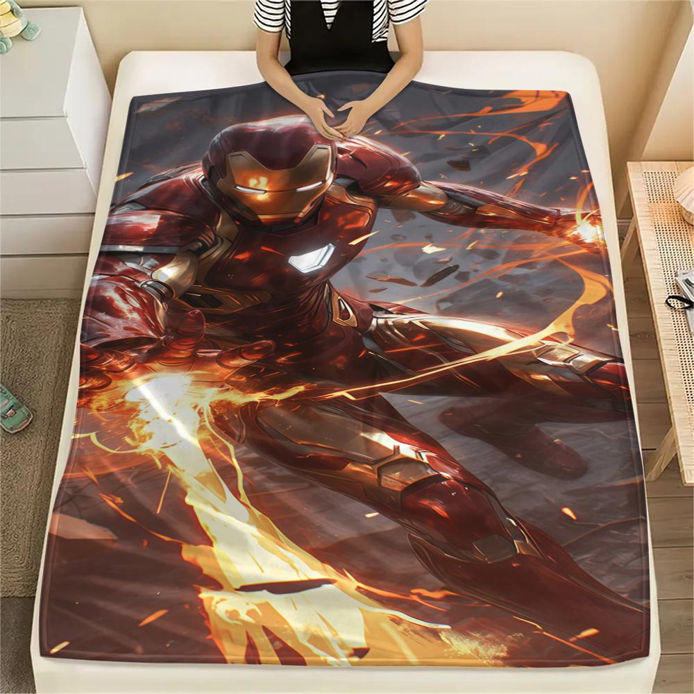 Iron Man Poster Warm Flannel Blanket, Printed for Bed Sofa Chair, Ideal for Picnic Travel Home -HYQ38