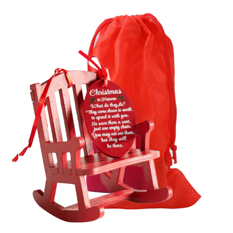 Christmas Mini Wooden Red Decorative Rocking Chair Ornament Decorations Holiday Xmas Tree Hanging Pendant Craft Gift