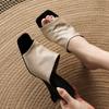 Soft Leather Sandals and Slippers for Women, New Summer Square Toe Open Toe Flip-flops with Skirt Special-shaped Wedge Heels