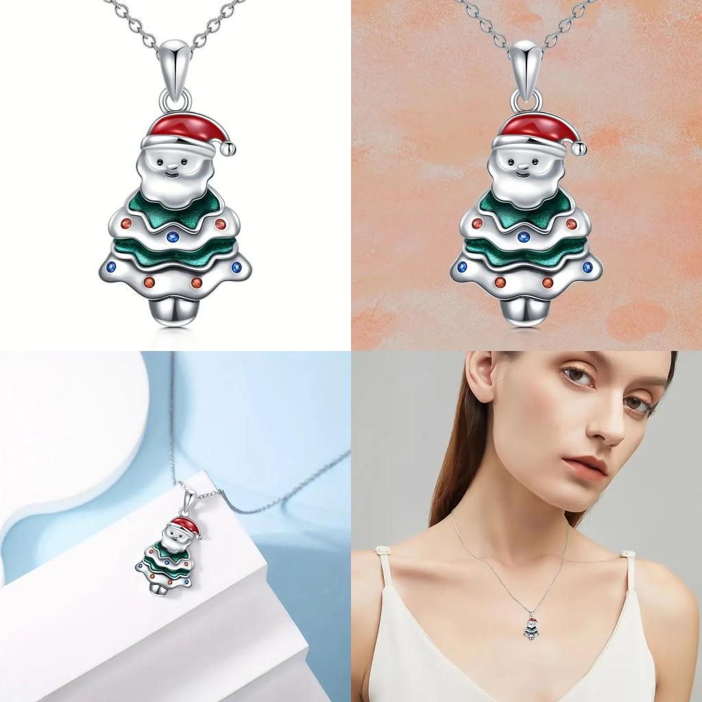 Christmas Santa Geometric Pendant Necklace With Micro Inlaid Alloy For Holiday Celebration