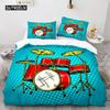 Drum Kit Duvet Cover Set Classical Music Comforter Cover Musical Instrument Lightning Pattern Quilt Cover for Kids Boys Teens