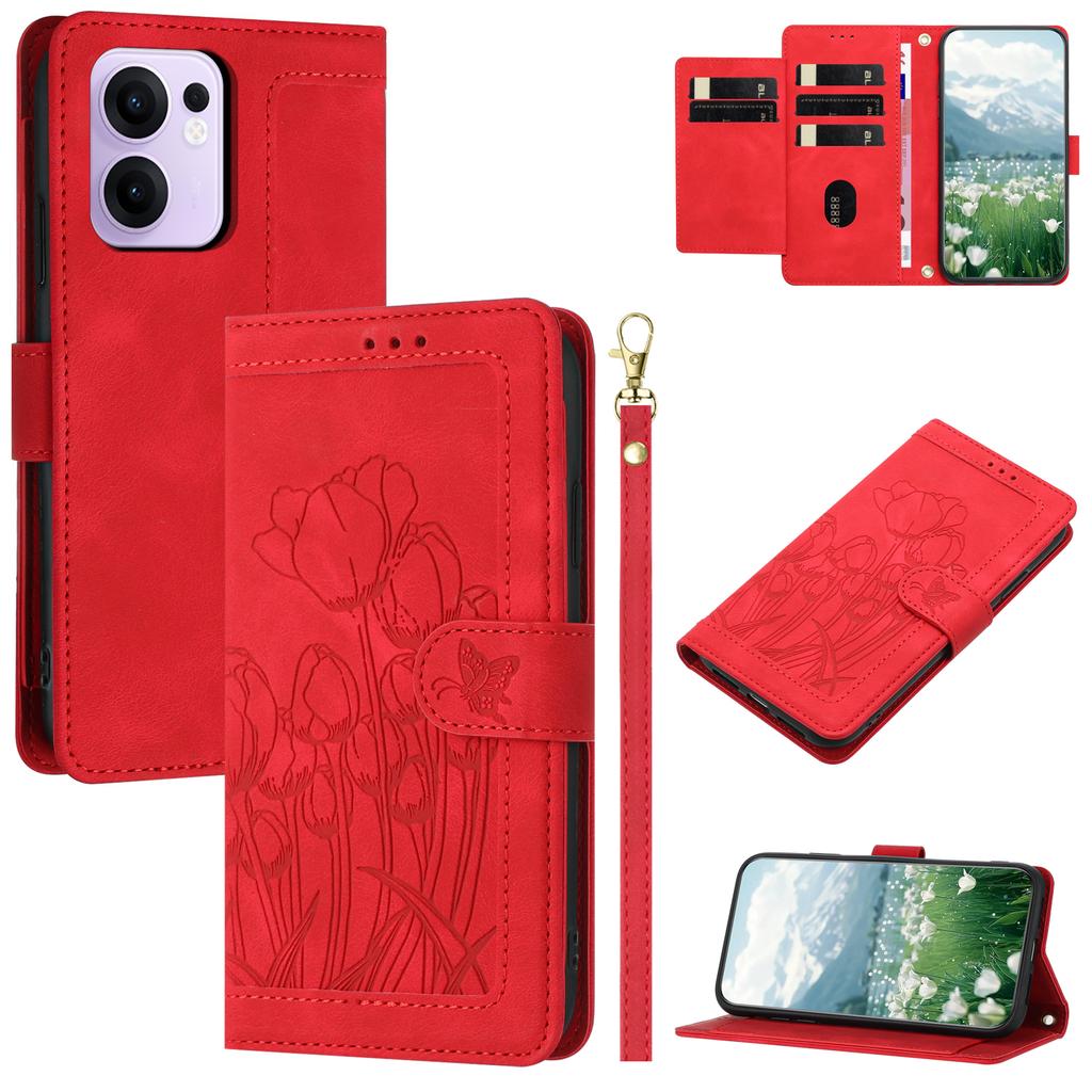 Для Oppo Reno13 F 5G (Reno 13 FS 5G)/4G Чехол Тюльпан Кожаный Чехол для Телефона с 5 Слотами для Карт Кошелек