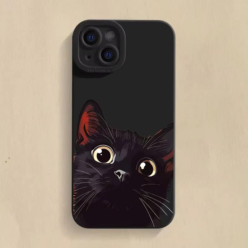 Милый Чехол для Телефона с Рисунком Черного Кота Для Samsung Galaxy S25 Ultra S24 S23 FE S22 Plus S21S20 A54 A55 A35A15 Мягкая Силиконовая Крышка