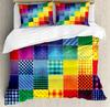 Rainbow Duvet Cover Set,Colorful Abstract Geometric Pattern with Triangle Polygon and Other Shapes Rainbow Bedding Set King Size