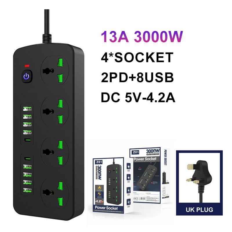 2500W/3000W Power Strip 2M Universal Extension Cord Socket 3/4/6 WAY UK Plug Fast Charging Power Board