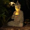 Статуя Будды с солнечным лотосом, сидящая в медитации, скульптура Будды, освещенная дзен-садовым декором, статуэтка Будды из смолы для наружного использования, патио, двора