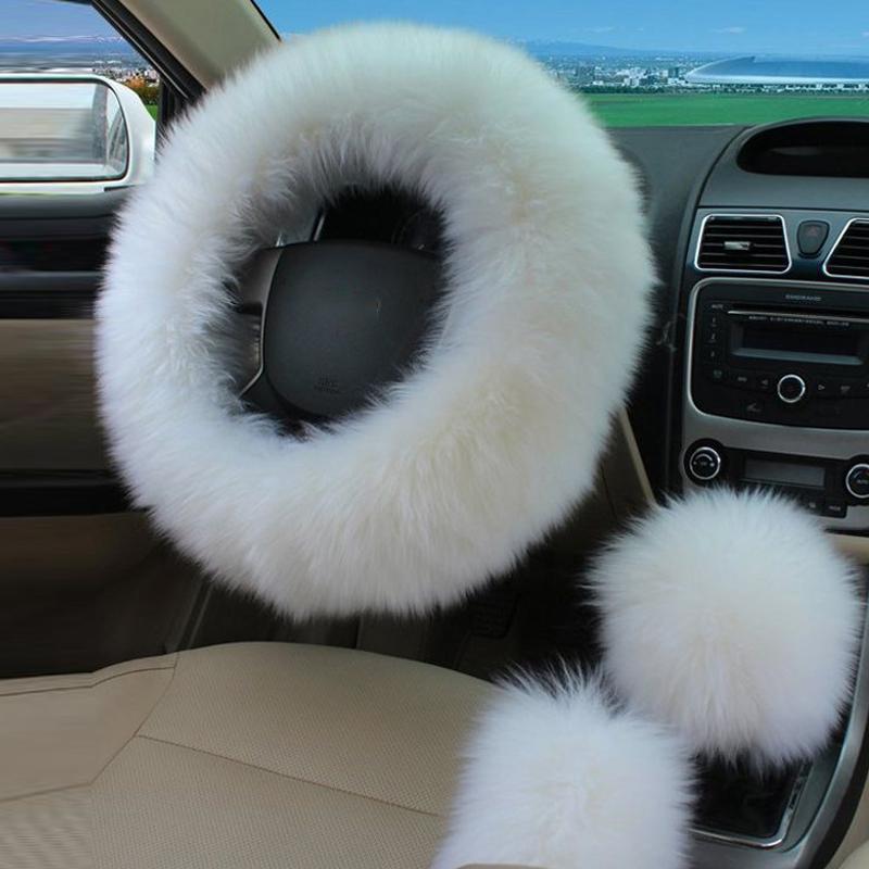 Новый автомобильный пушистый плюшевый чехол на руль, модные зимние теплые флисовые нескользящие перчатки с ручкой, женские украшения автомобиля