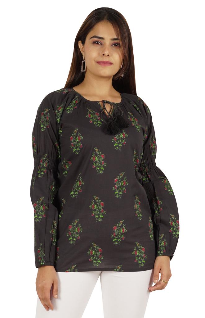 Moomaya Женская рубашка-туника из хлопка с длинными рукавами и принтом в этническом индийском стиле