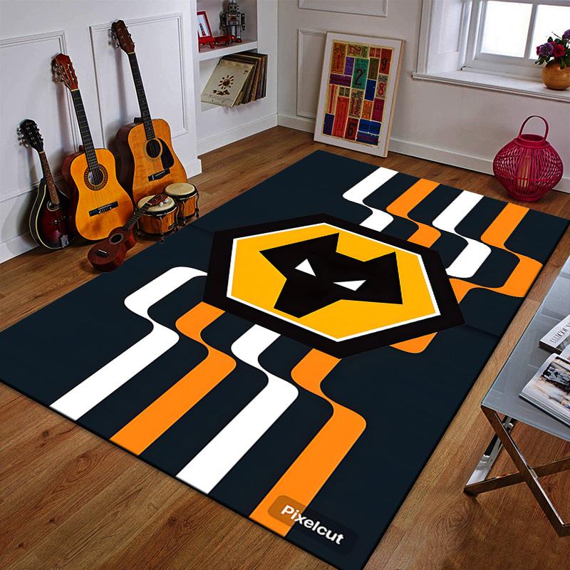 "Geometric Wolf Logo with Orange Stripes" Patterned carpet a non slip rug suitable for all seasons and any setting, gift