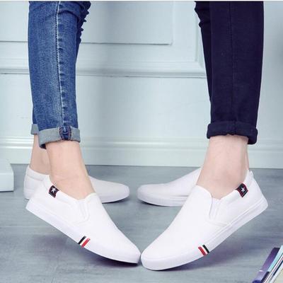 Текстильные туфли на одной педали для девочек, универсальные, трендовые, низкие, повседневные, маленькие белые туфли, парусиновые туфли