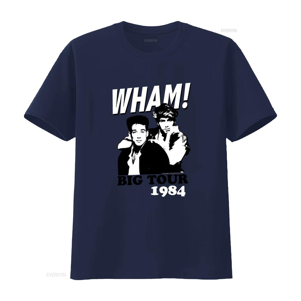 Wham 1984 Big Tour Print Dark Grey T Shirt for Men Fashion Retro Band Design vintage Washed Soft streetwear fashion Slightly