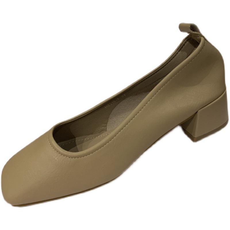 Французские туфли-лодочки женские туфли весна и лето 2025 новая простая повседневная универсальная квадратный носок открытая щиколотка толстый каблук темпераментные женские туфли